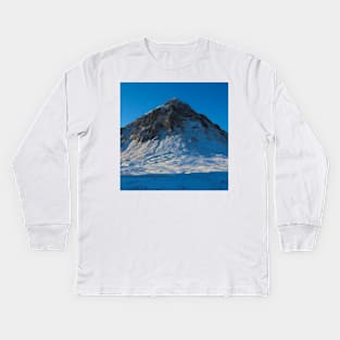 Snowy Buachaille Etive Mor in the Highlands of Scotland Kids Long Sleeve T-Shirt